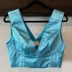 Showpo Blue Satin Cropped Tank